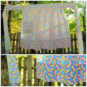 Vintage 1970's Fun Pastel Hexagon Party Print Cotton Half Apron Birthday Party